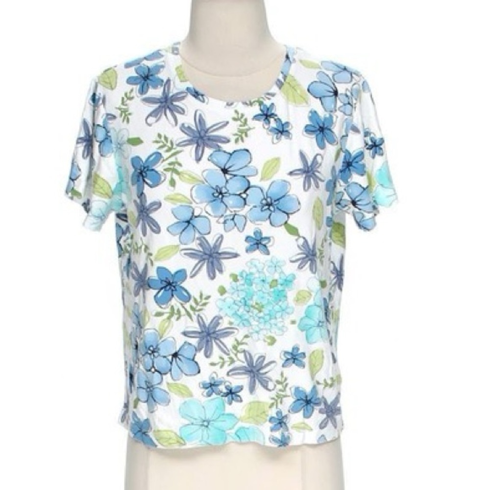 White Stag Floral Short Sleeve Top - Blue and Green
